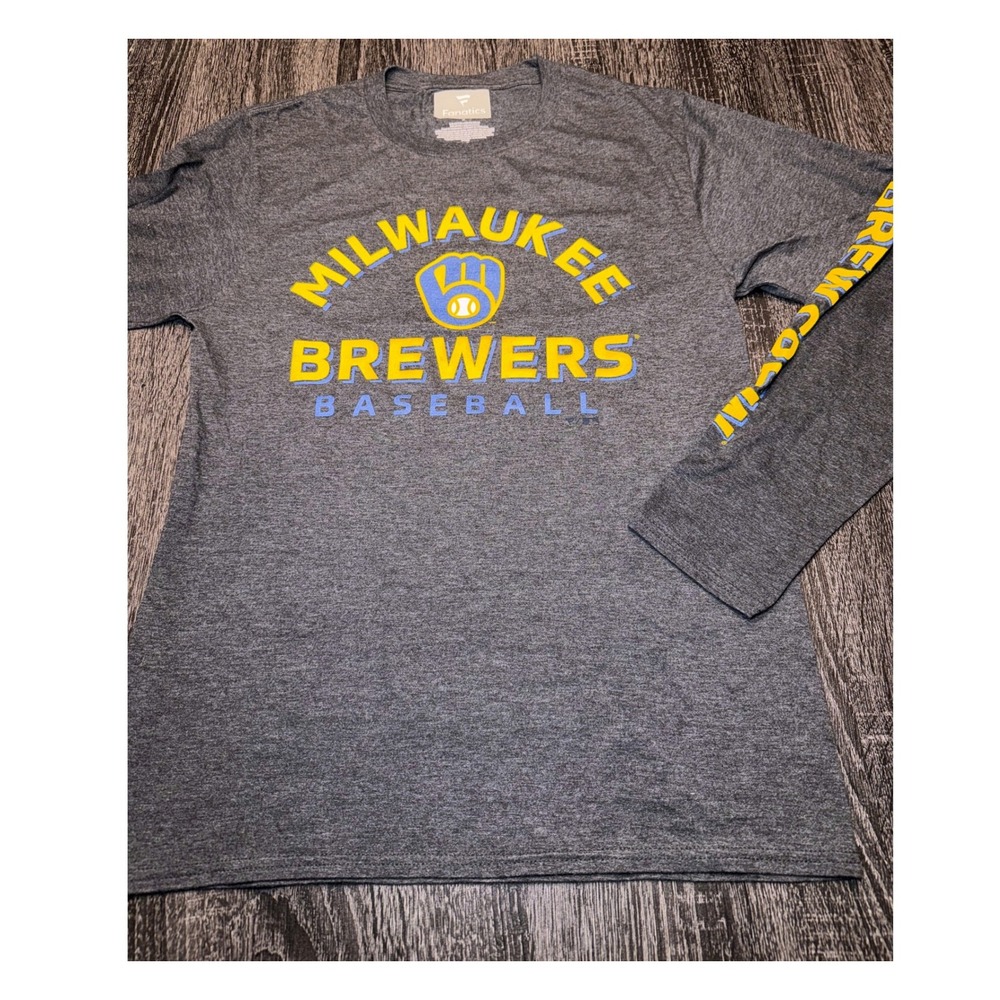 Fanatics Milwaukee Brewers Baseball Long Sleeve T Shirt Gray Size S